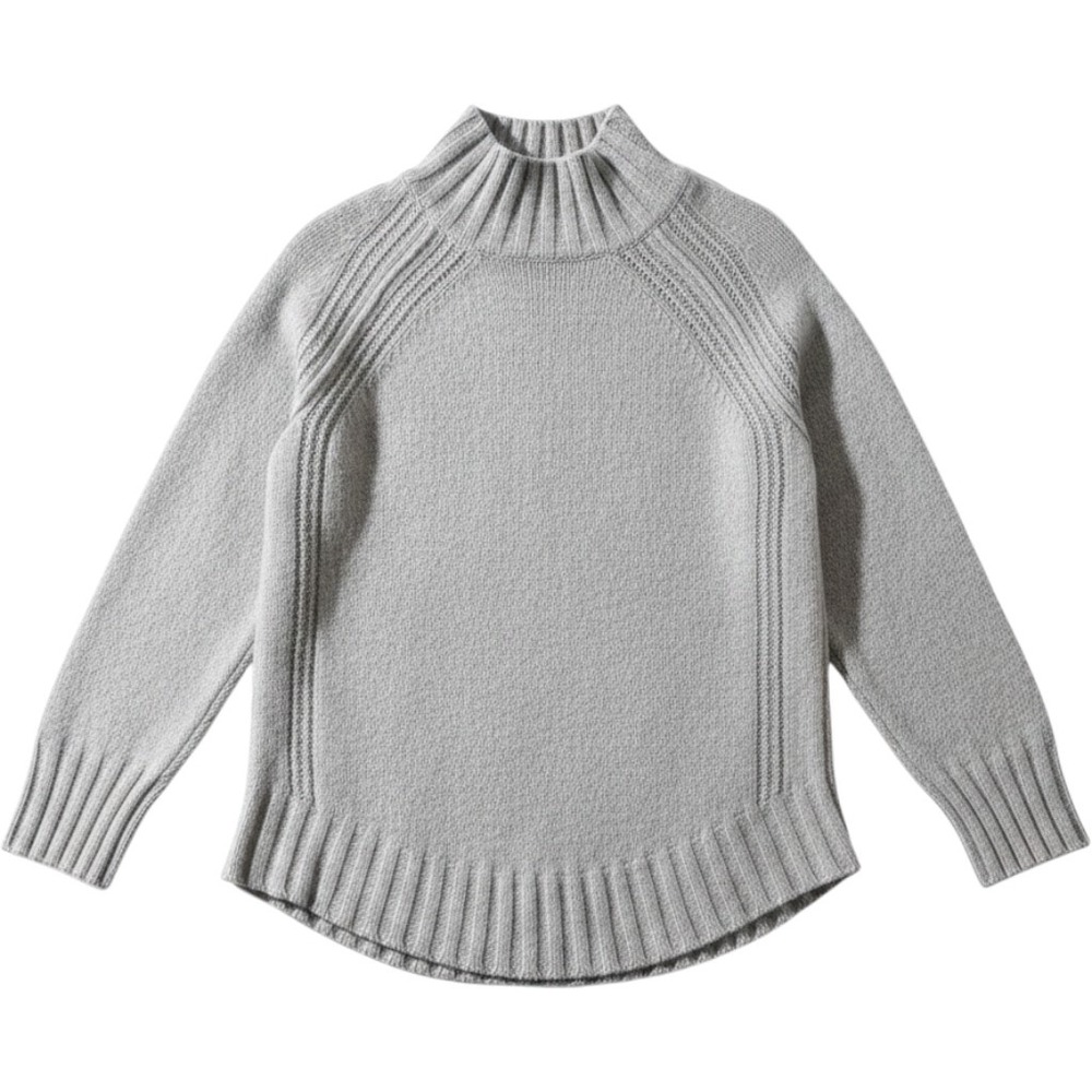 360Cashmere Funnel Neck Sweater M Grey 100% Cashmere Pointelle Quiet Luxury